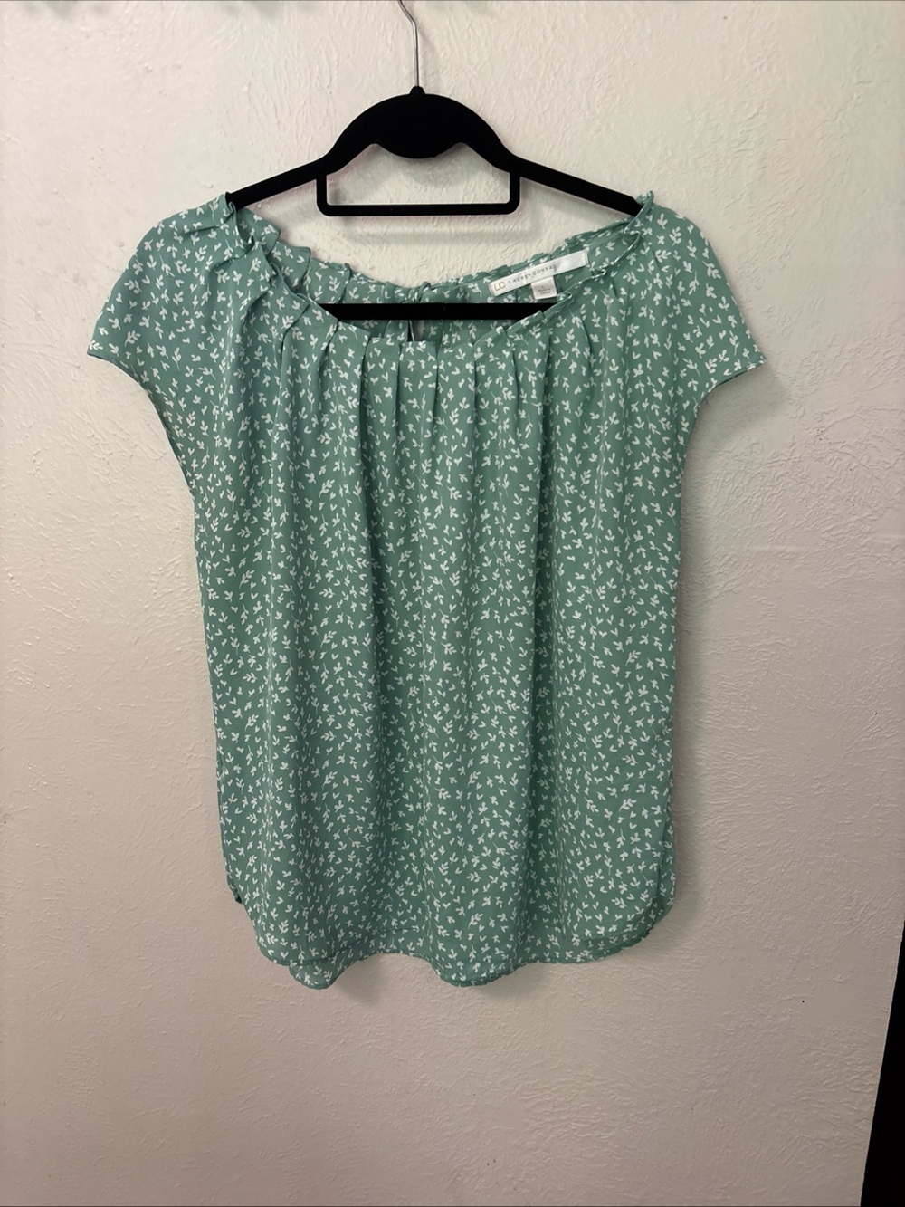 LC Lauren Conrad Mint Green Printed Short Sleeve Blouse